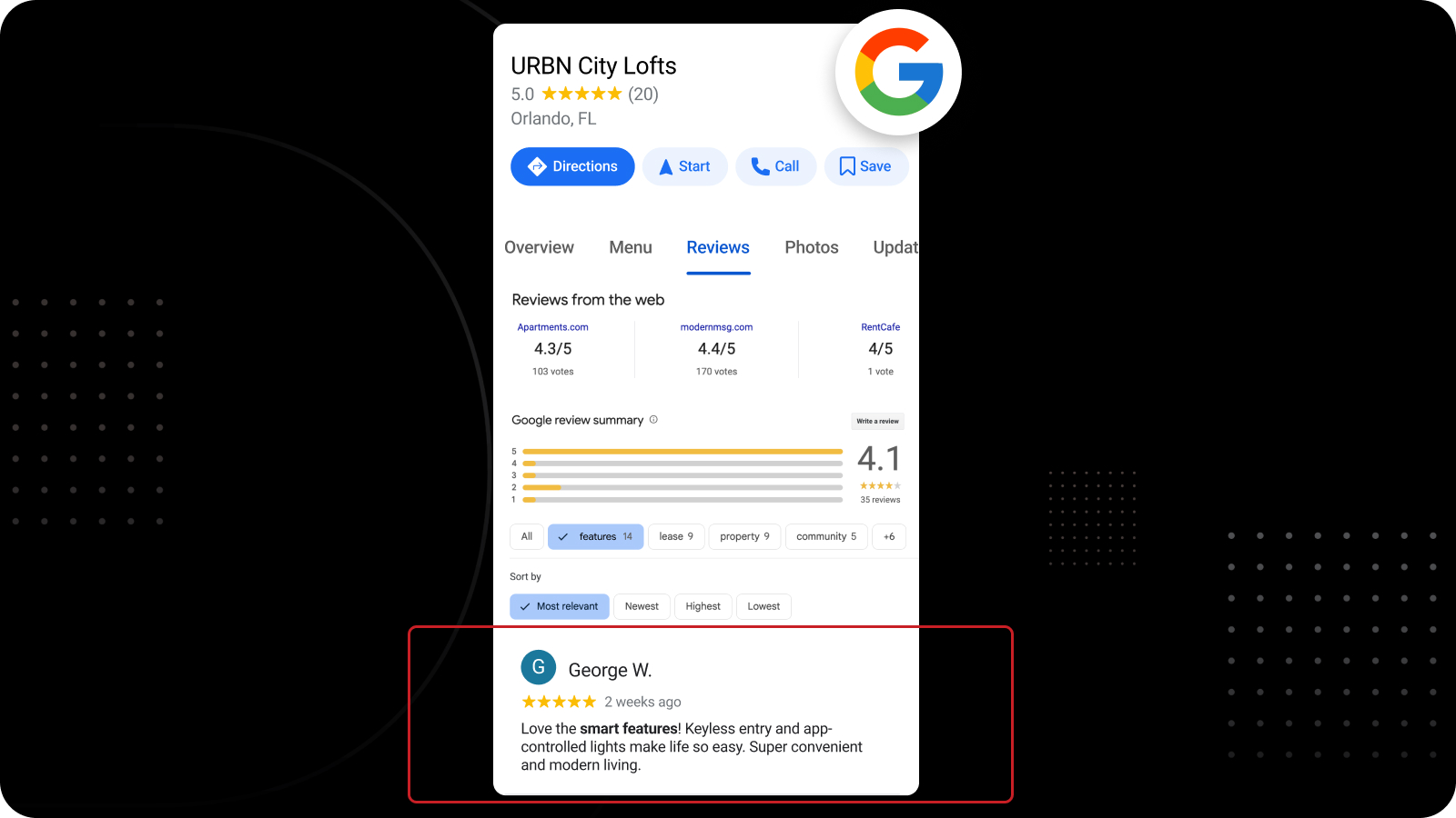 Google search listing