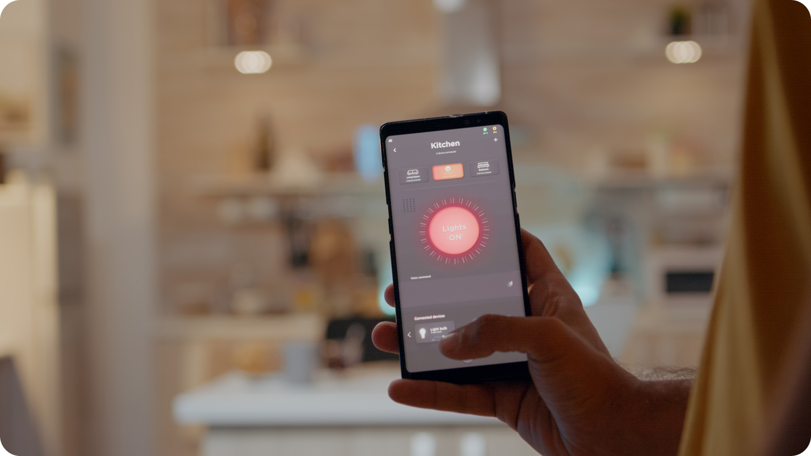 A young man with a smart home device