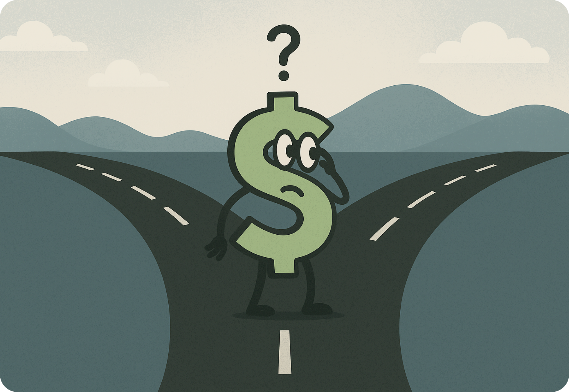 A divided road with money sign