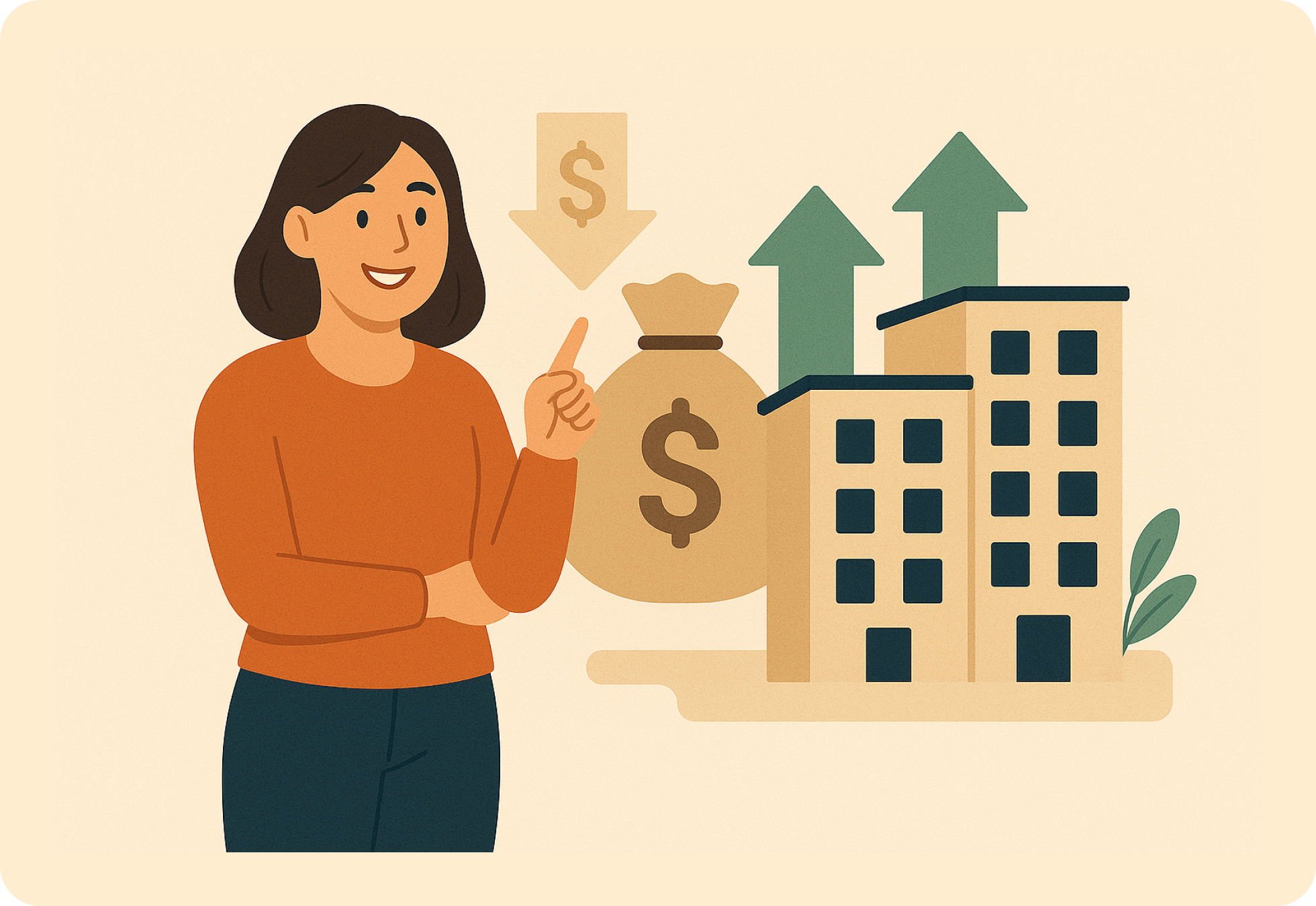 A woman thinking of her marketing strategy.