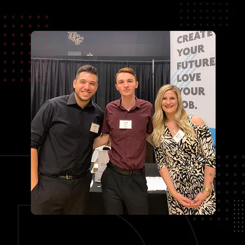 Dyverse is represented by Jarred Wagner, Colin Crabtree, and Megan VanDerSnick at an Internship Fair at the University of Central Florida.